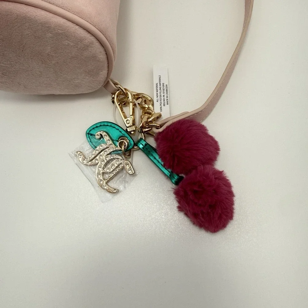Juicy Couture Pink Embroidered Satchel Top Handle Zip Bag w/Charms, Strap